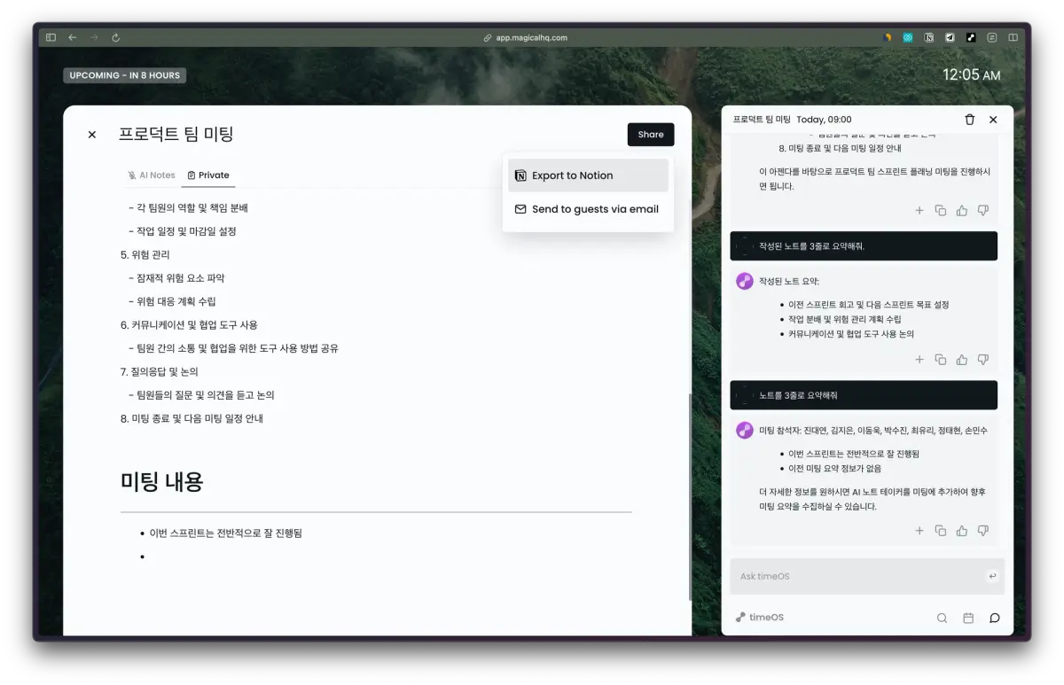 사전 미팅 노트를 작성하여 팀에게 미리 이메일 또는 노션으로 공유할 수 있습니다