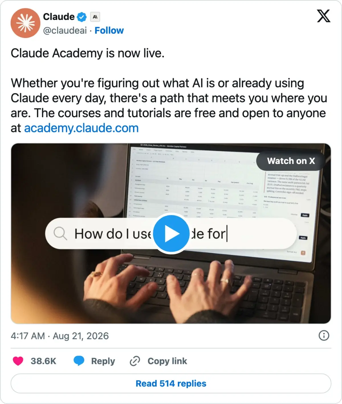「강의와 튜토리얼은 누구에게나 무료로 열려 있습니다.」 Claude Academy 공개 소식